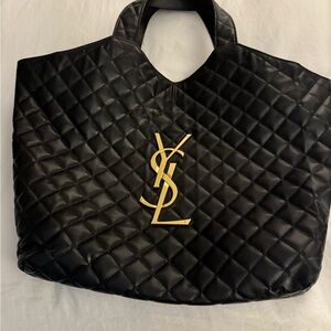 Y Black Quilted Tote Bag